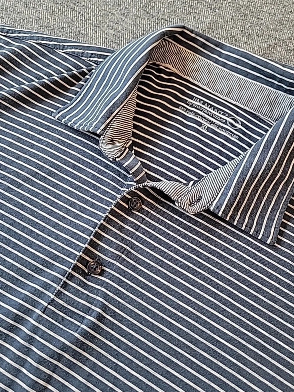 Jim Nantz Vineyard Vines Polo Shirt Men's XL Blue White Striped Performance Golf